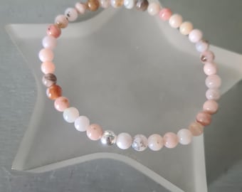 Pink Peruvian Opal stretch Bracelet Sterling Silver or Gold Fill 4mm tiny natural pink gemstone bead Bracelet October Birthstone Jewellery