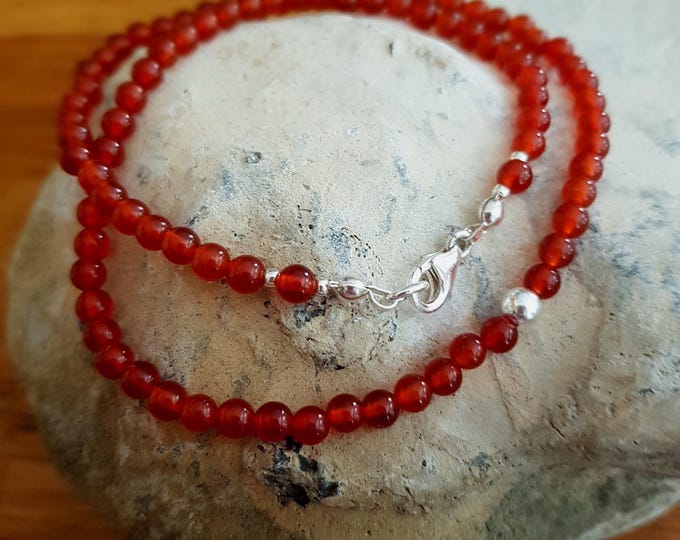 Tiny Carnelian choker necklace Sterling Silver or 14K Gold Fill red orange gemstone bead necklace July Birthstone Jewellery gift Chakra