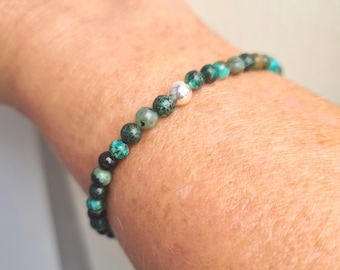 Green Jasper stretch bracelet Sterling Silver / Gold Fill tiny 4mm green African Jasper gemstone bead bracelet healing Chakra jewellery gift