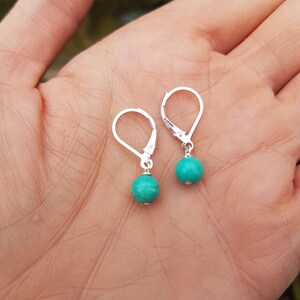 Tiny Turquoise earrings Sterling Silver or 14K Gold Fill small 6mm green Turquoise gemstone drop earrings December Birthstone jewellery gift