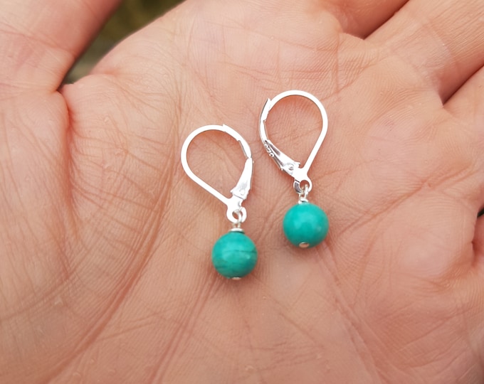 Tiny Turquoise earrings Sterling Silver / 14K Gold Fill small 6mm green Turquoise gemstone drop earrings December Birthstone jewellery gift