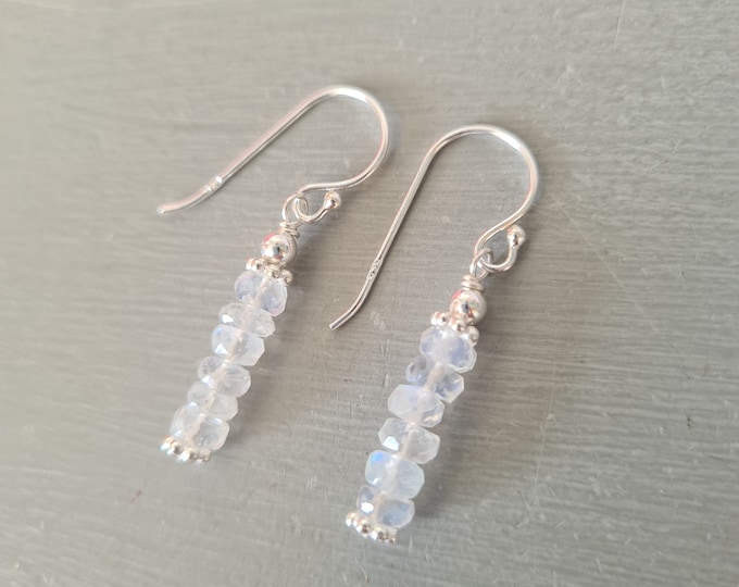 Moonstone earrings Sterling Silver or 14K Gold Fill tiny flashy real 4mm white gemstone drop earrings June birthstone jewellery gift for her
