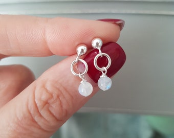 Tiny MOONSTONE earrings Sterling Silver or 14K Gold Fill - June Birthstone jewellery - healing  Chakra jewelry-  gift for girl