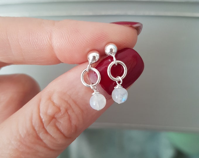 Tiny MOONSTONE earrings Sterling Silver or 14K Gold Fill - June Birthstone jewellery - healing  Chakra jewelry-  gift for girl