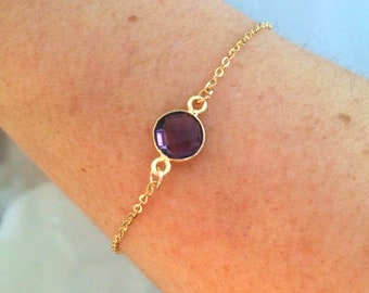 Tiny 14K Gold Fill Amethyst bracelet  purple gemstone bracelet  stacking layering February Birthstone jewellery - 7th Chakra Jewellery gift
