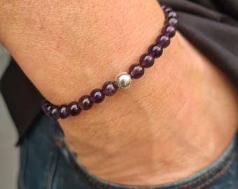 6mm AMETHYST stretch BRACELET Sterling Silver or Gold Fill purple gemstone bead Bracelet Chakra February Birthstone jewelry gift her or him