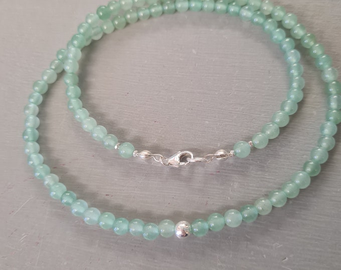 Tiny Green AVENTURINE necklace or choker Sterling Silver or Gold Fill 4mm green gemstone bead necklace Heart Chakra jewellery Balance gift