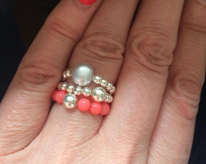 PINK CORAL STRETCH ring Sterling Silver or 14K Gold Fill 4mm pink Coral gemstone bead ring Coral jewellery crystal chakra healing gift
