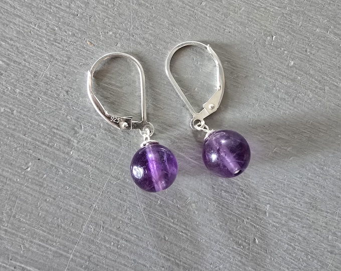 Amethyst earrings Sterling Silver or Gold Fill purple gemstone bead drop earrings February birthstone jewellery gift 6th Anniversary Chakra