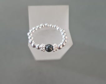Black Hematite stretch ring Sterling Silver or Gold Silver stretch ring tiny black gemstone bead ring Root Chakra ARTHRITIS jewellery gift