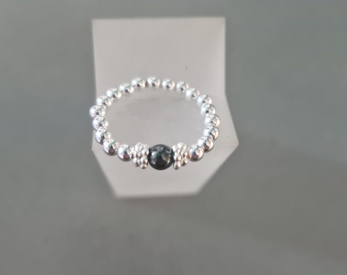 Black Hematite stretch ring Sterling Silver or Gold Silver stretch ring tiny black gemstone bead ring Root Chakra ARTHRITIS jewellery gift