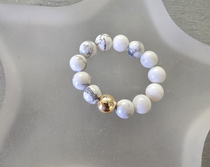 WHITE HOWLITE STRETCH ring with Sterling Silver or 14k Gold Fill bead