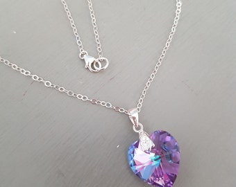 Light Vitrail Crystal Heart Necklace Sterling Silver Lilac Heart pendant Necklace purple Mothers Day gift Crystal Jewellery gift for mum