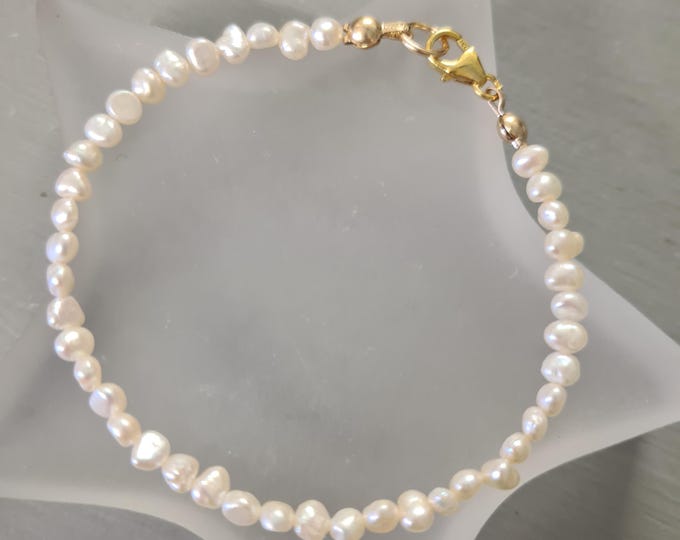 Tiny Freshwater Pearl Bracelet Sterling Silver Gold 3mm white Baroque seed pearl Bracelet real pearl bracelet bridal wedding jewellery gift