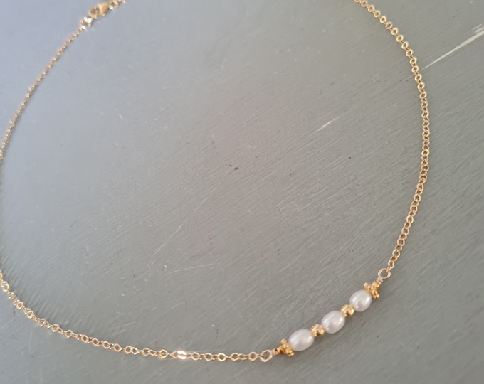 Tiny Freshwater Pearl necklace Sterling Silver or Gold Fill small 4mm real white rice pearl necklace June Birthstone jewellery gift mum sis