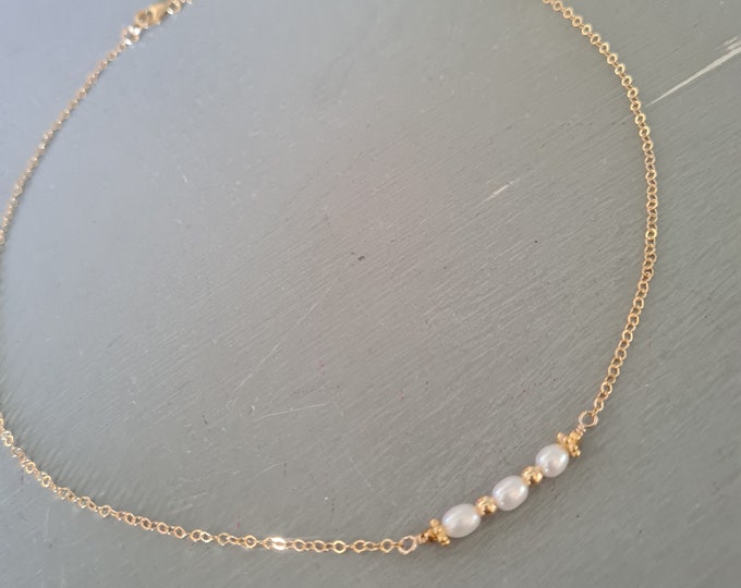 Tiny Freshwater Pearl necklace Sterling Silver or Gold Fill small 4mm real white rice pearl necklace June Birthstone jewellery gift mum sis