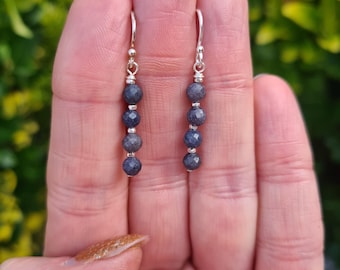 Real tiny Sapphire earrings Sterling Silver or Gold Fill small raw Blue Sapphire gemstone bead  earrings September Birthstone jewellery gift