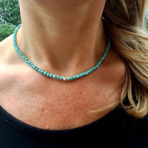 Turquoise choker necklace Sterling Silver blue Turquoise beaded gemstone necklace tiny 4mm Turquoise bead necklace Birthstone jewellery gift