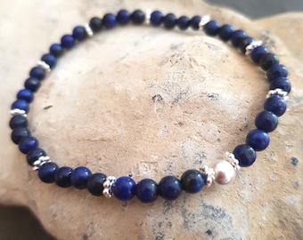 Tiny Blue Lapis stretch Bracelet Sterling Silver Gold Fill 4mm blue gemstone bead bracelet Lapis Lazuli 9th anniversary September Birthstone