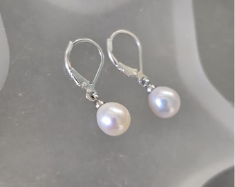 Small Freshwater pearl drop earrings on Sterling Silver lever backs white real pearl teardrop earrings June Birthstone jewellery gift bridal