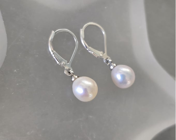 Small Freshwater pearl drop earrings on Sterling Silver lever backs white real pearl teardrop earrings June Birthstone jewellery gift bridal