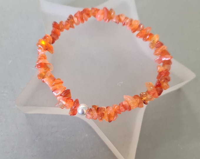Carnelian STRETCH Bracelet Sterling Silver or Gold Fill tiny orange gemstone Bead chip Bracelet July Birthstone jewellery gift Sacral Chakra