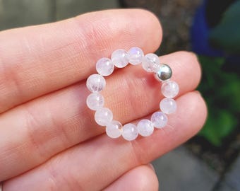 MOONSTONE stretch ring with STERLING SILVER or 14K Gold Fill accent bead - June Birthstone jewellery gift for her mum women sister