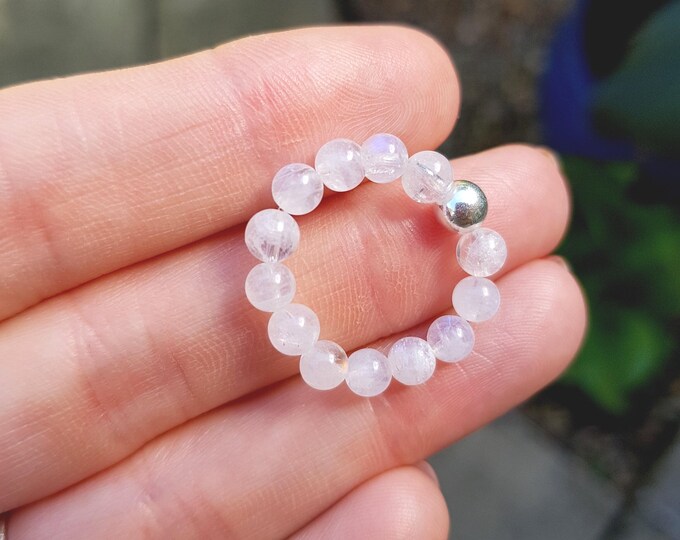 MOONSTONE stretch ring with STERLING SILVER or 14K Gold Fill accent bead - June Birthstone jewellery gift for her mum women sister