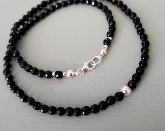 Black Onyx choker necklace Sterling Silver Gold Fill tiny 4mm black gemstone bead necklace February Birthstone jewelry gift 7th anniversary