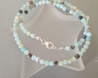 Green Amazonite necklace choker Sterling Silver or Gold Fill tiny 4mm multi green gemstone bead necklace Yoga Healing Chakra jewellery gift
