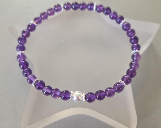 Tiny Amethyst stretch Bracelet Sterling Silver or Gold Fill 4mm purple gemstone bead bracelet Amethyst February Birthstone jewellery gift