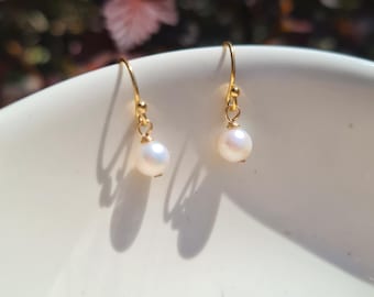 Tiny Freshwater pearl drop earrings  Sterling Silver or 14K Gold Fill 5mm AA white pearl earrings real pearl June Birthstone jewellery gift