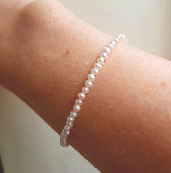 Tiny Freshwater Seed Pearl Bracelet Sterling Silver or Gold Fill