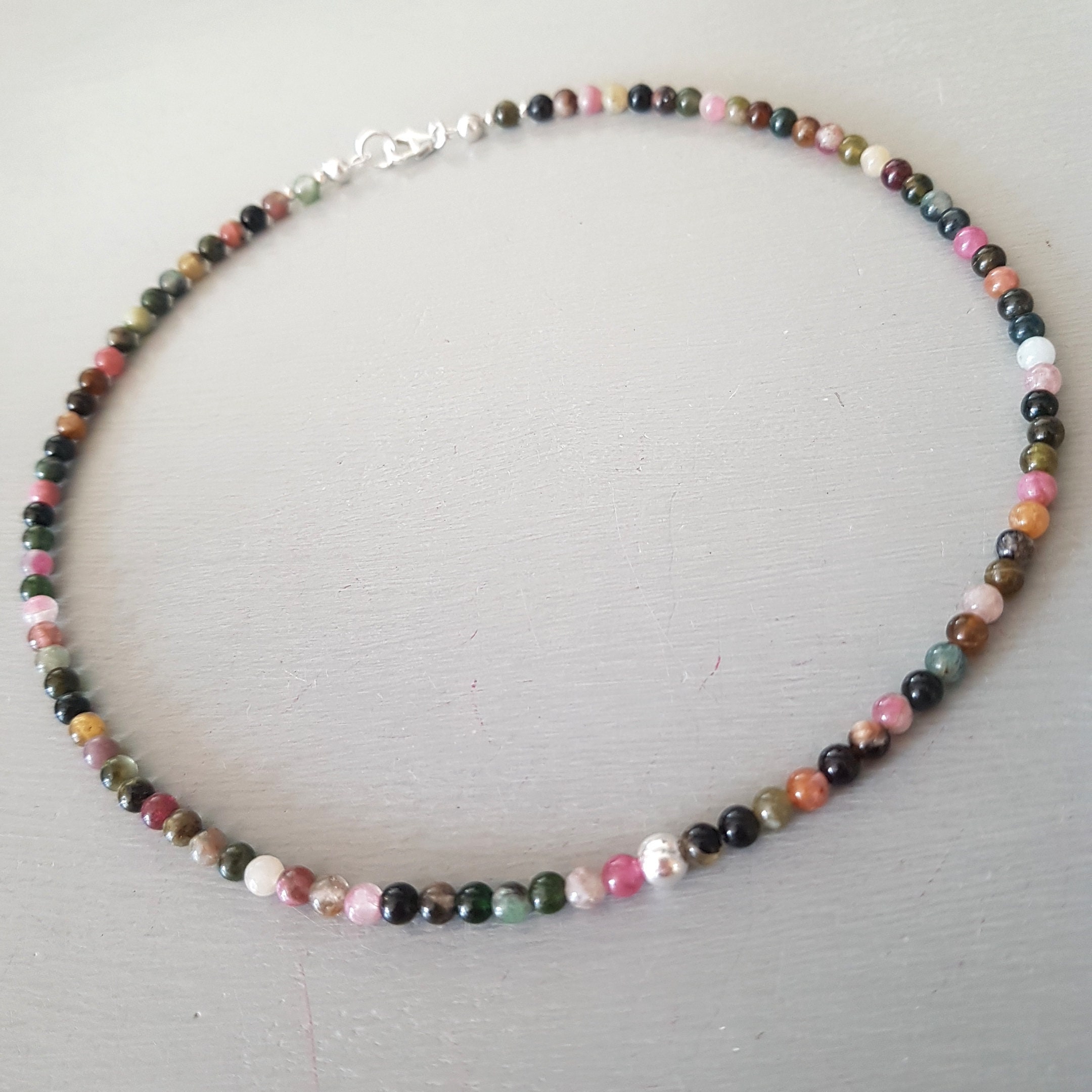 WATERMELON TOURMALINE Necklace Choker Sterling Silver Gold | Etsy