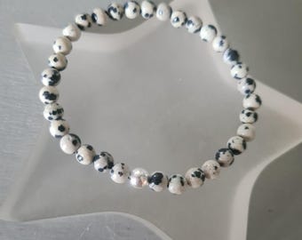 Dalmation Jasper stretch Bracelet Sterling Silver / Gold Fill tiny 4mm gray black gemstone bead Bracelet  Chakra jewellery gift for her him