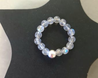 LABRADORITE stretch ring STERLING SILVER or Gold beaded grey gemstone bead ring Boho stacking ring Labradorite chakra jewellery yoga gift