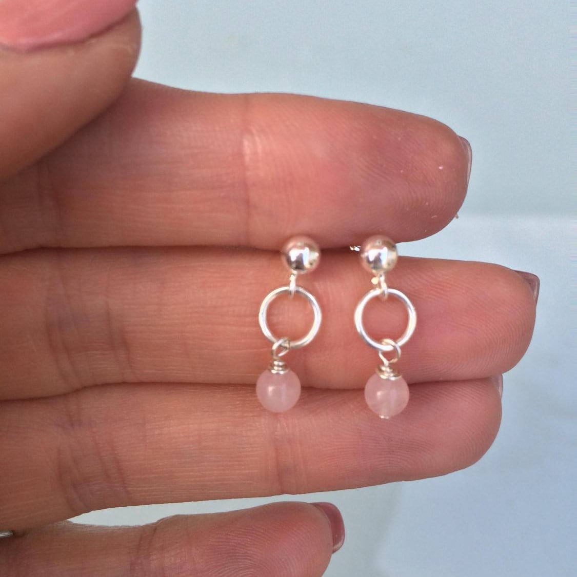 Pink Rose Quartz Sterling Silver Ball Stud Earrings Pink Rose Quartz Sterling Silver Ball Stud Earrings