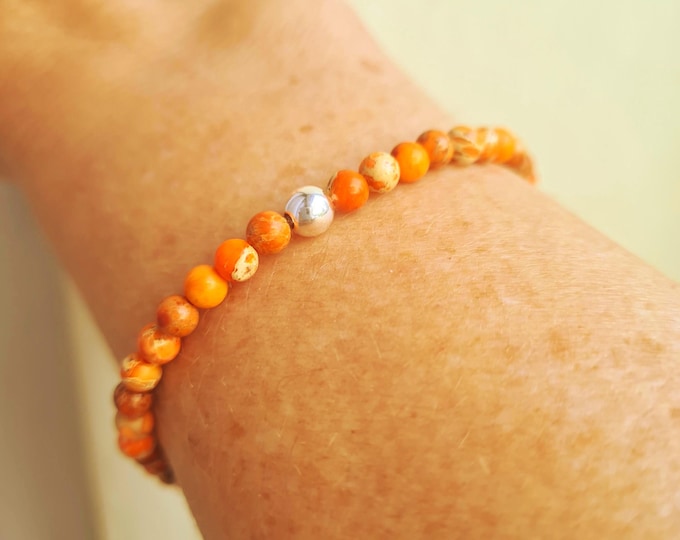 ORANGE Jasper bead STRETCH Bracelet Sterling Silver or Gold Fill tiny 4mm orange gemstone bead Bracelet Sacral Chakra Yoga jewellery gift