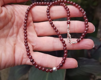 Tiny red Garnet necklace choker Sterling Silver Gold Fill 4mm red gemstone bead necklace January Birthstone jewellery gift Root Chakra gift