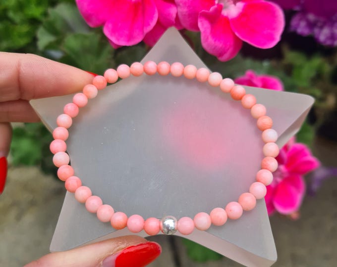 Pink Coral stretch Bracelet Sterling Silver or Gold Fill tiny 4mm salmon pink Coral gemstone bead Bracelet stacking 35th anniversary gift