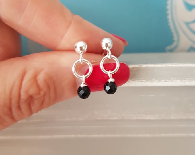 Tiny Black Onyx earrings on Sterling Silver or 14K Gold Fill studs - February Birthstone jewellery gift - jewelry gift for girl