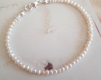 Tiny Freshwater seed Pearl Bracelet Sterling Silver or Gold Fill 3mm white pearl Bracelet real pearl June Birthstone jewellery gift for her