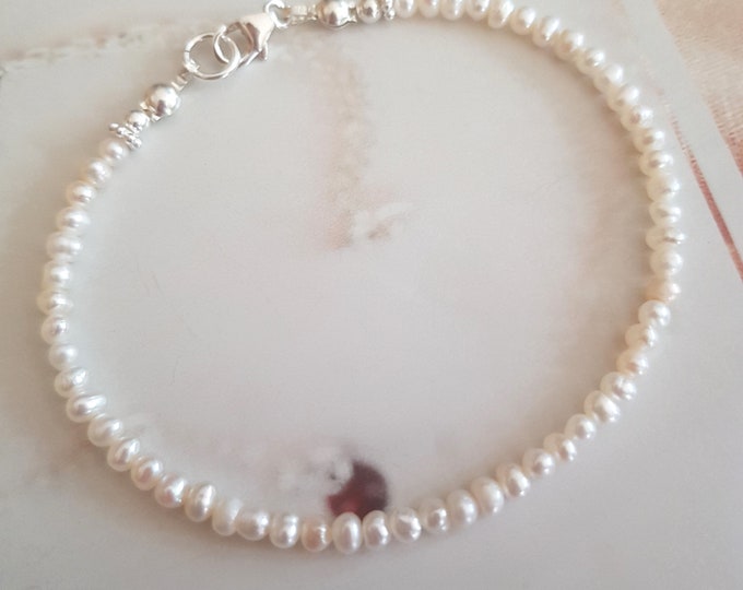 Tiny Freshwater seed Pearl Bracelet Sterling Silver or Gold Fill 3mm white pearl Bracelet real pearl June Birthstone jewellery gift for her