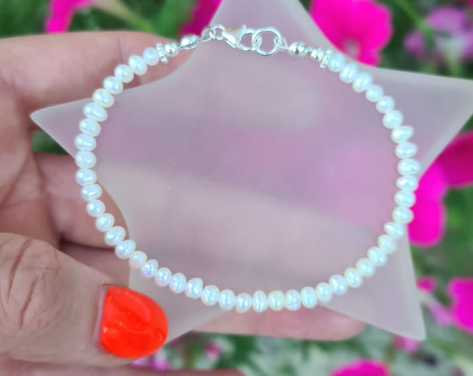 Tiny Freshwater seed Pearl Bracelet Sterling Silver or Gold Fill 3mm white pearl Bracelet real pearl June Birthstone jewellery gift for her