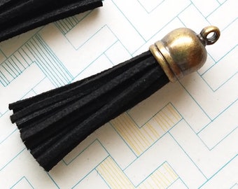 10 Black Tassels with Bronze Caps, 58mm Long
