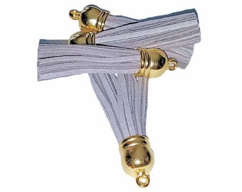 10 Light Gray Tassels with Gold Caps, 58mm Long