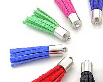 30 Mini Tassels, Textured Tassel Charms with Silver Caps in Blue, Yellow and Red