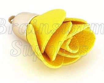 6 Yellow Rose Tassels, Decorative Flower Tassel With Pale Gold Cap