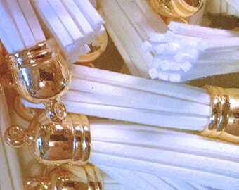 10 White Tassels with Gold Caps, 58mm Long