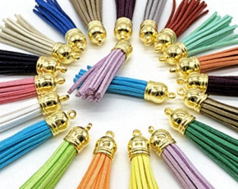 25 Gold Cap Tassels, 58 mm Long Tassels, Color Mix
